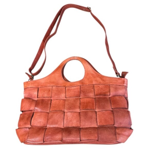 Milo Handbags - Milo Canada Genuine Leather Palermo Burnt Orange Woven Crossbody Bag